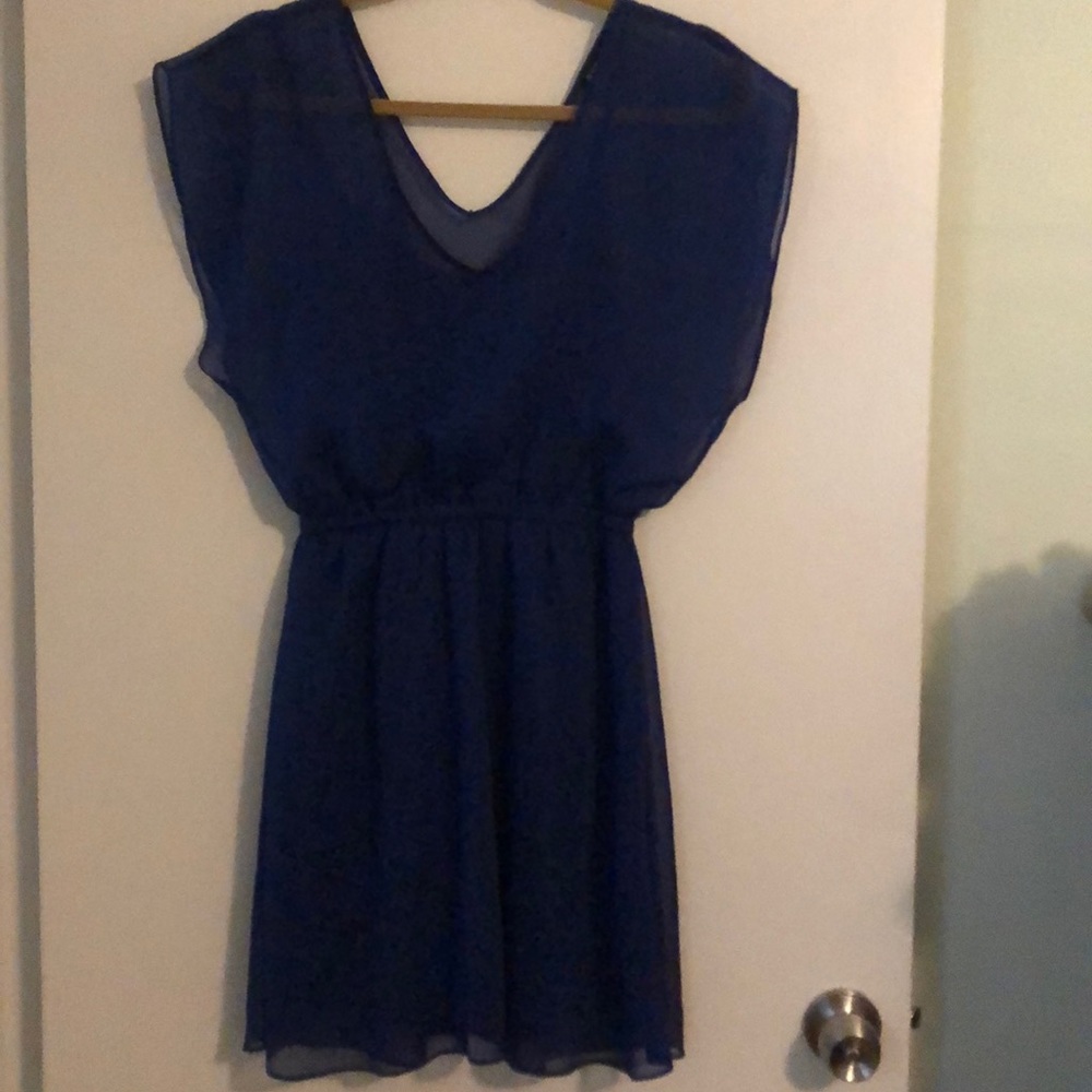 Blue V Neck and Back Dress